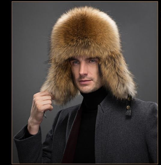 Genuine Leather Real Silver Fox Fur & Natural Raccoon Fur High Quality Hats For Men