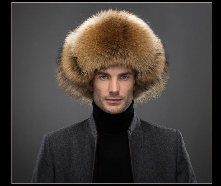 Genuine Leather Real Silver Fox Fur & Natural Raccoon Fur High Quality Hats For Men