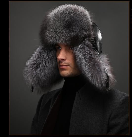 Genuine Leather Real Silver Fox Fur & Natural Raccoon Fur High Quality Hats For Men