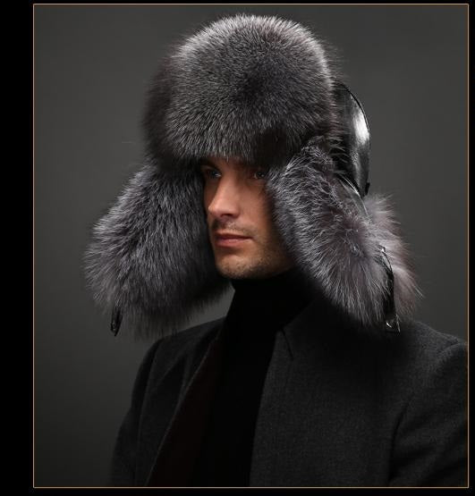 Genuine Leather Real Silver Fox Fur & Natural Raccoon Fur High Quality Hats For Men