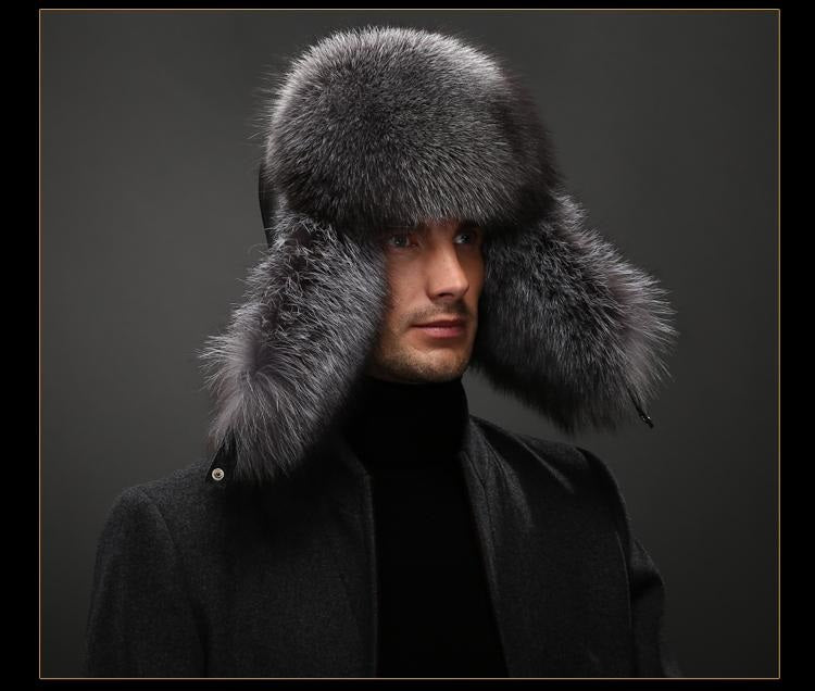 Genuine Leather Real Silver Fox Fur & Natural Raccoon Fur High Quality Hats For Men