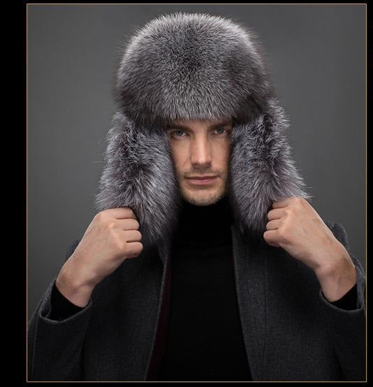 Genuine Leather Real Silver Fox Fur & Natural Raccoon Fur High Quality Hats For Men