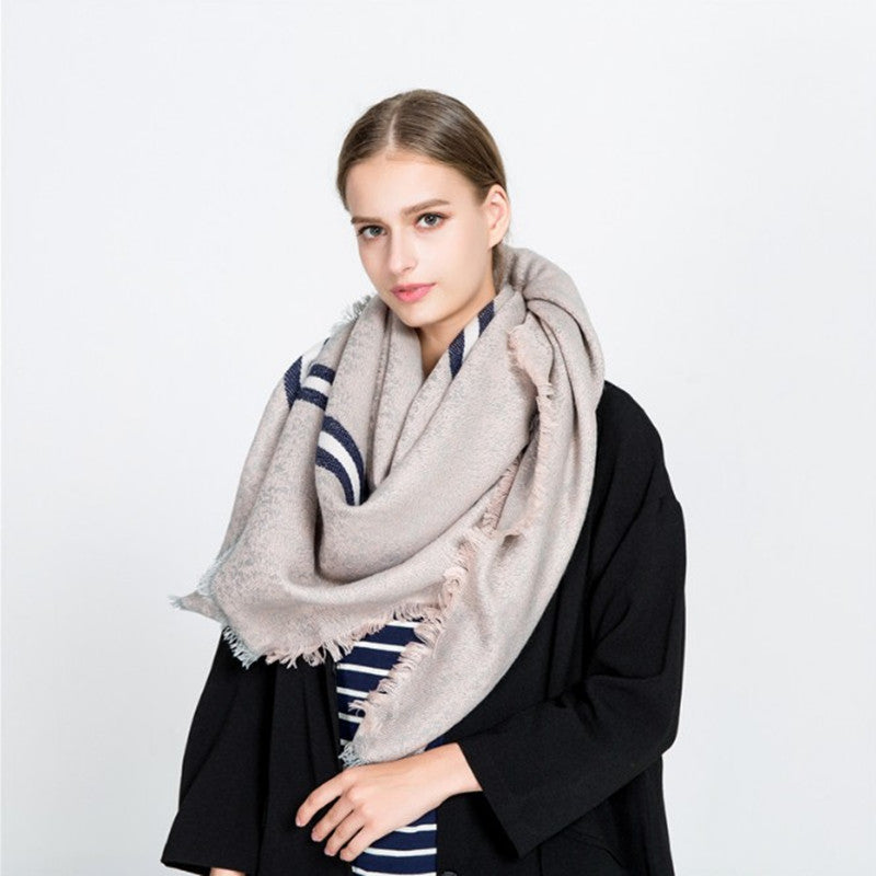 Solid Color Stitching Cashmere Blanket Warm Scarves For Women