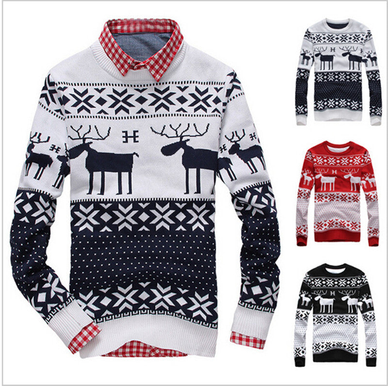 Winter Warm Christmas Deer Knitted Wool Sweater For Men