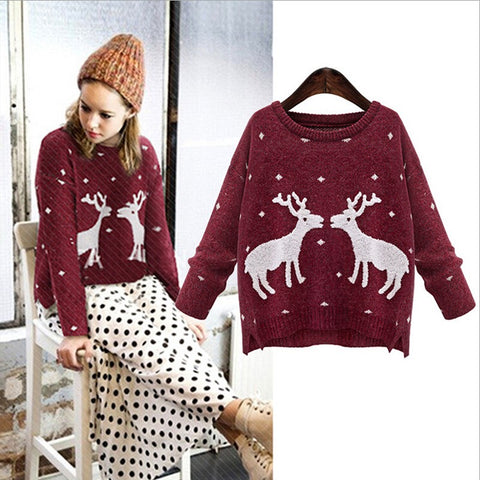 New Christmas Deer Printed Sweaters For Women