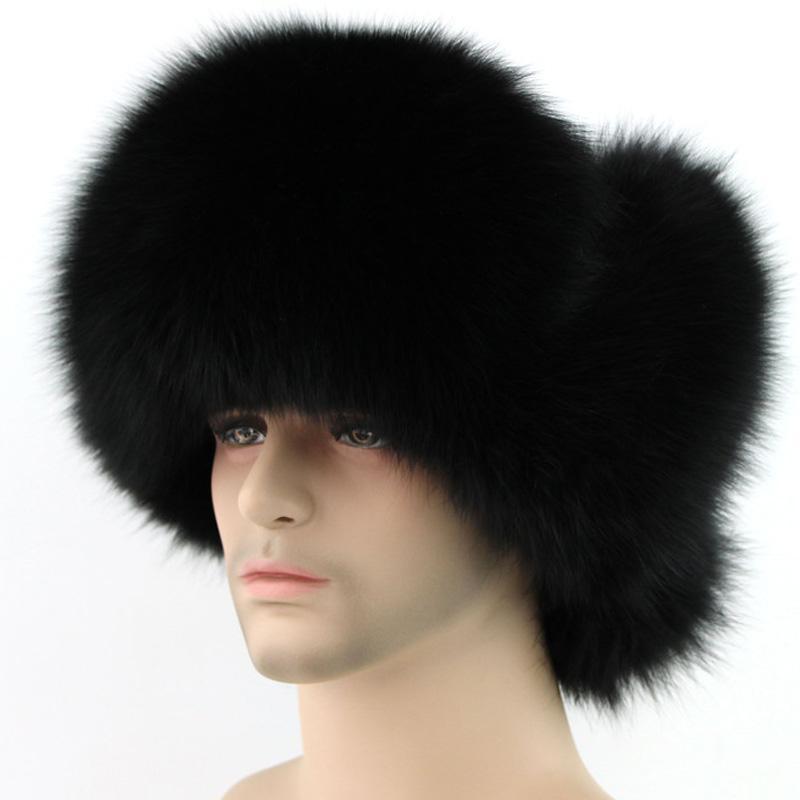 Real Thick Fox Fur Cap Raccoon Outdoor Bomber Hats For Men