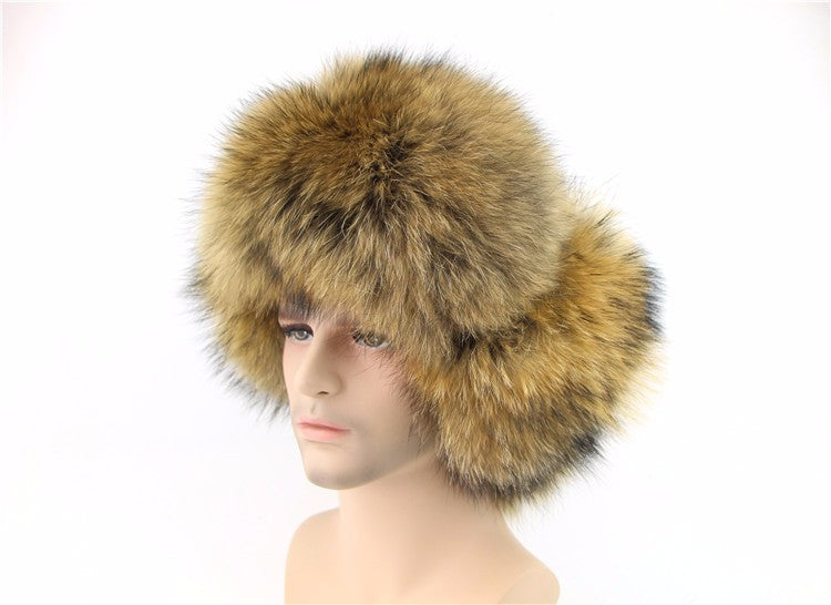 Real Thick Fox Fur Cap Raccoon Outdoor Bomber Hats For Men