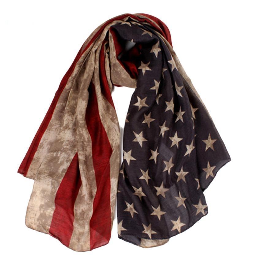 Flag Design Rectangle Top Quality Elegant Cotton Scarves For Women