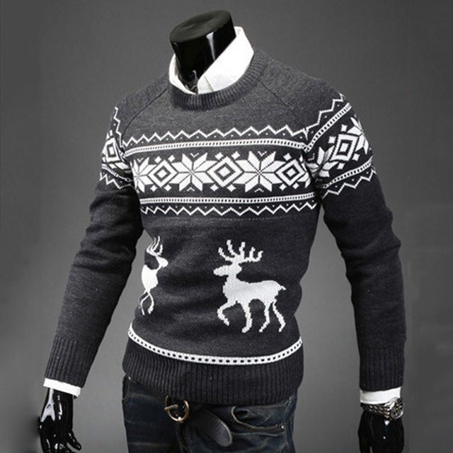 Long Sleeve Cotton Fashion Christmas Sweater For Men with Deer Pattern