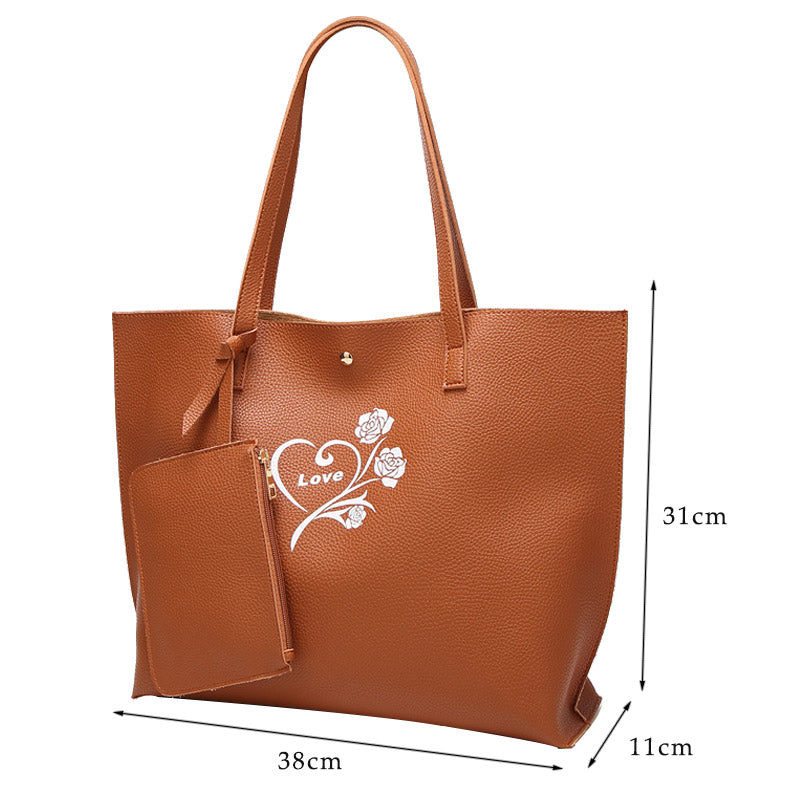 Floral Printed Tote Handbag - 2 Piece