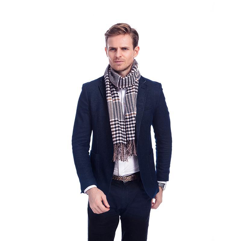 Checked Soft Cashmere & Wool Plaid Men's Scarves