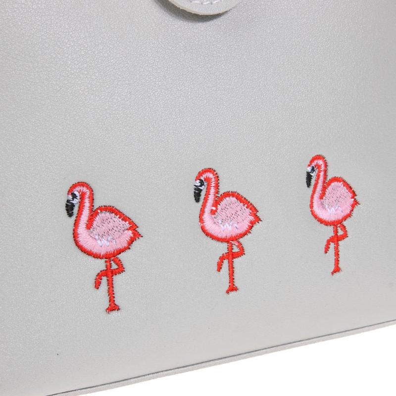 Flamingo Fashion Embroidery Printed Long Chain Crossbody Bag bws