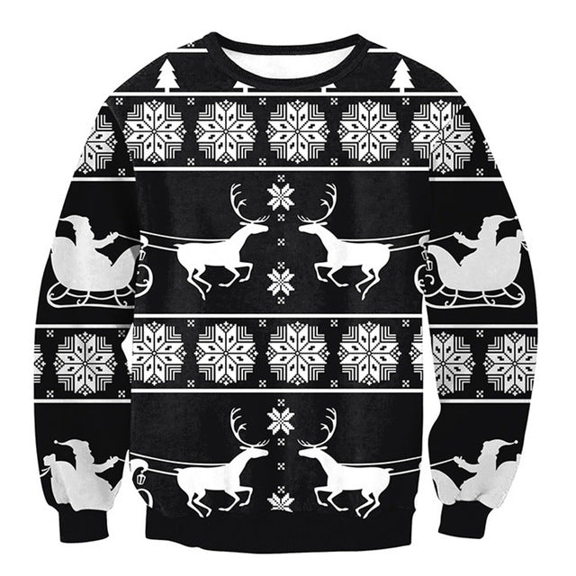 Christmas Santa Claus Printed Loose Unisex Sweater