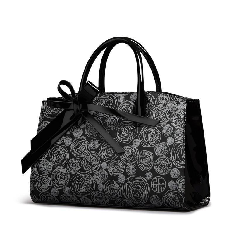 Designer Rose Pattern Split Leather bws Women's Handbags