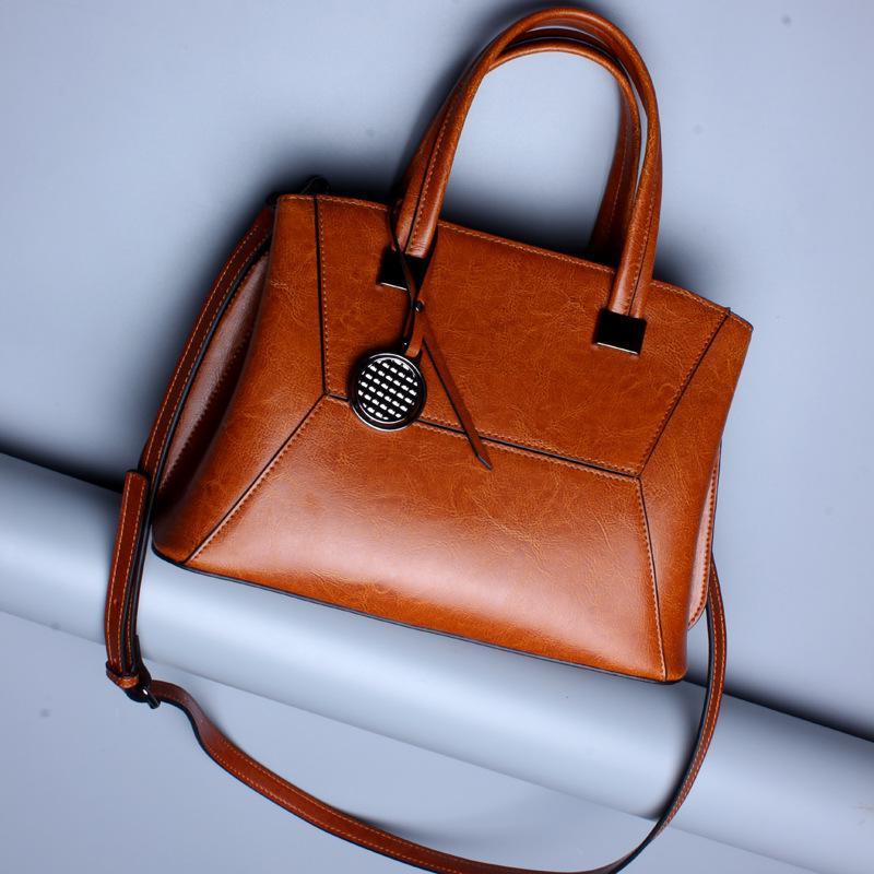 Genuine Leather Soft Oil Wax Tote Handbag Women's Shoulder Bag