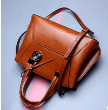 Genuine Leather Soft Oil Wax Tote Handbag Women's Shoulder Bag