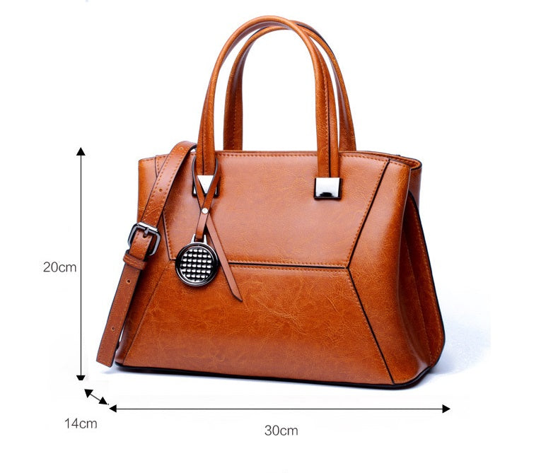 Genuine Leather Soft Oil Wax Tote Handbag Women's Shoulder Bag