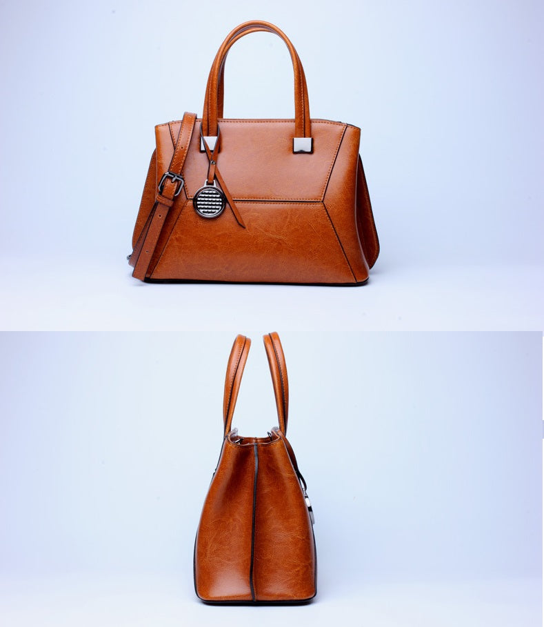 Genuine Leather Soft Oil Wax Tote Handbag Women's Shoulder Bag