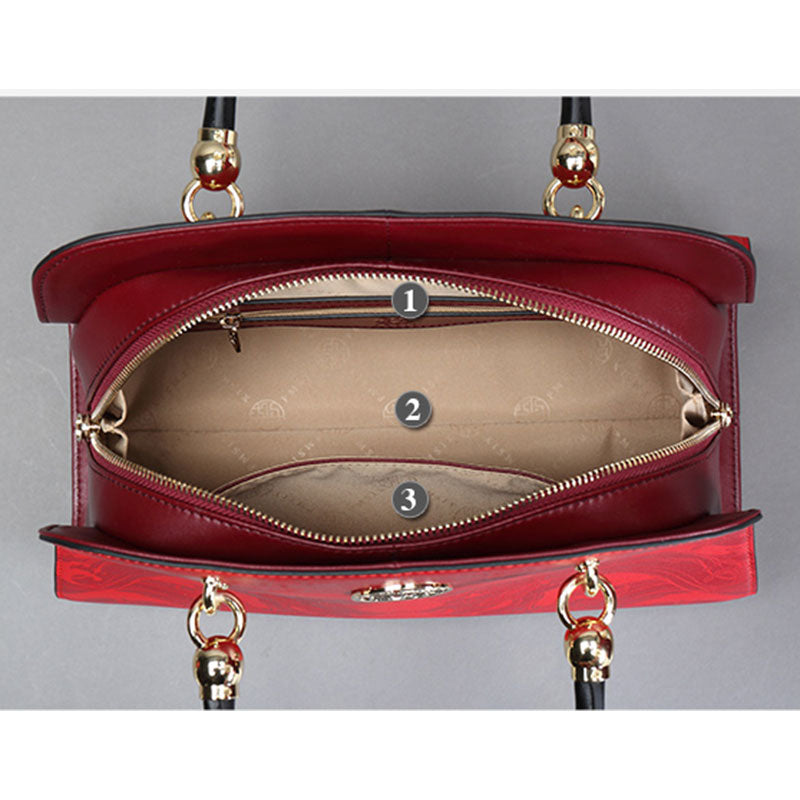 Luxury Fashion Tote Red Leather Handbag For Women