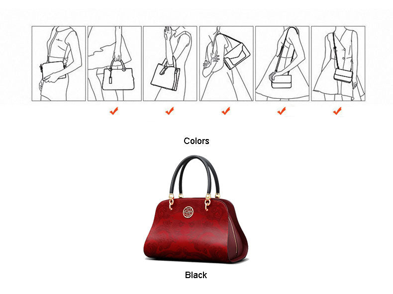 Luxury Fashion Tote Red Leather Handbag For Women