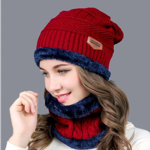Knitted Ski Cap And Scarf Neck Warmer Winter Unisex Hats