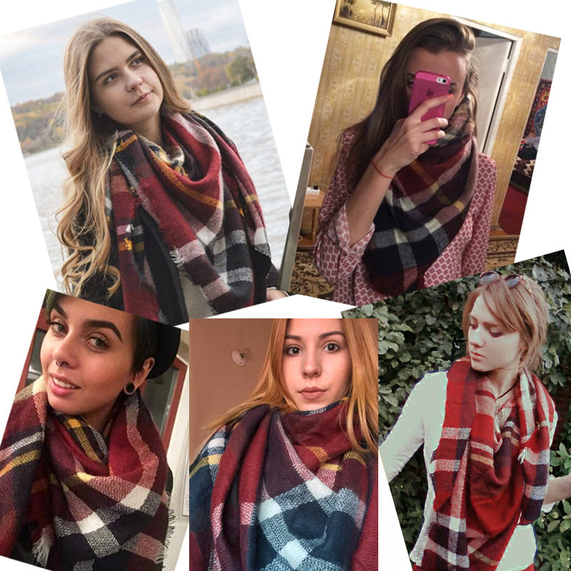 Plaid Pashmina Shawls Cashmere & Wool Scarves For Women