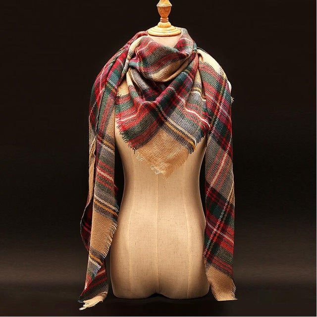 Plaid Pashmina Shawls Cashmere & Wool Scarves For Women