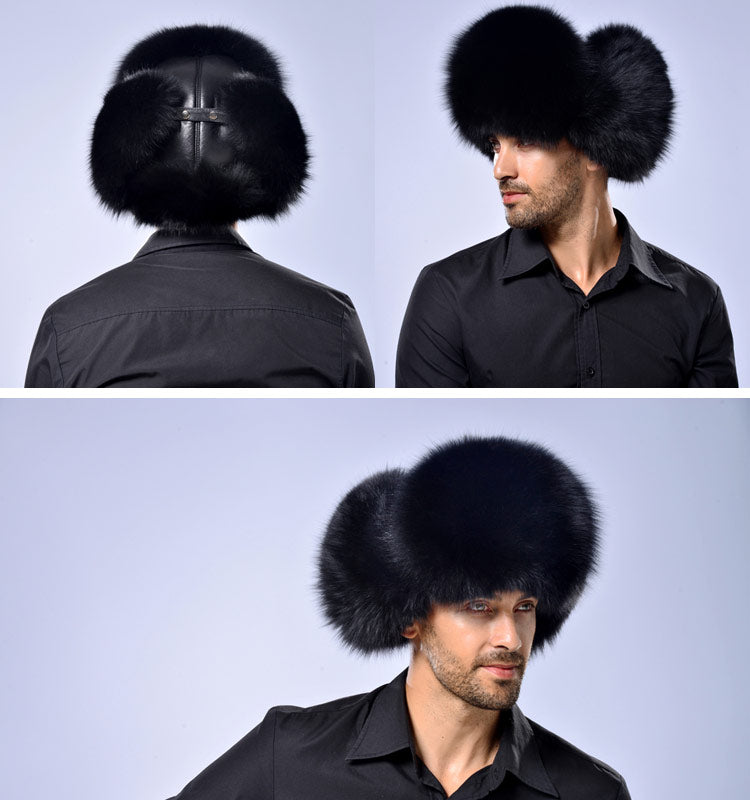 Genuine Leather Real Fox Fur Winter Bomber Hats For Men