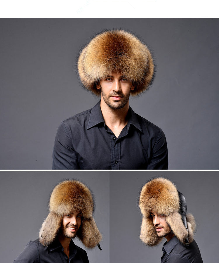 Genuine Leather Real Fox Fur Winter Bomber Hats For Men