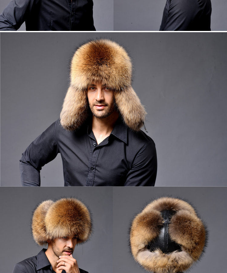 Genuine Leather Real Fox Fur Winter Bomber Hats For Men