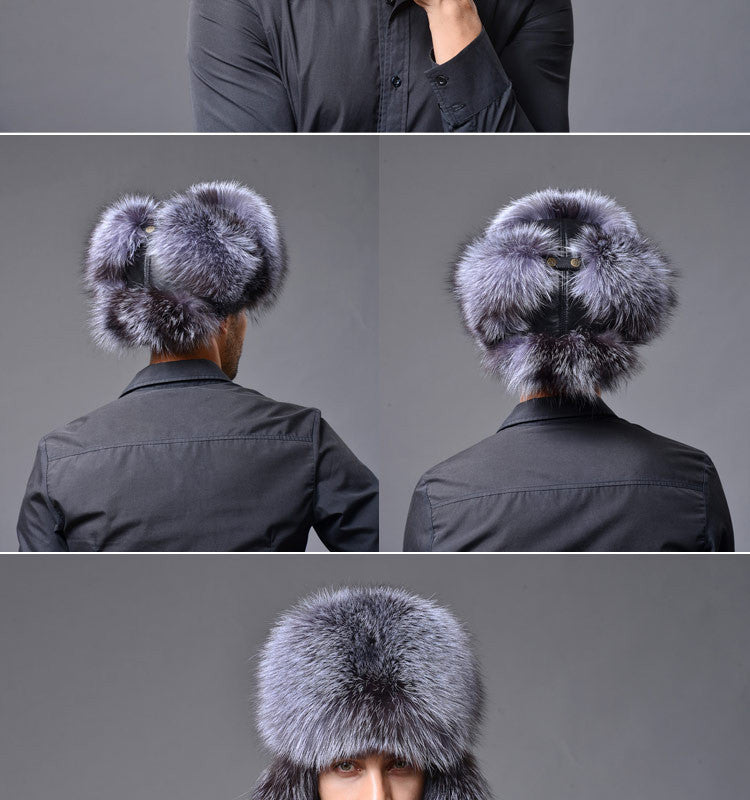 Genuine Leather Real Fox Fur Winter Bomber Hats For Men