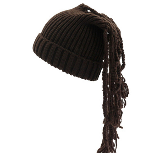 Funny Winter Knitted Cap With Wig Hip Hop Dual Use Unisex Hats