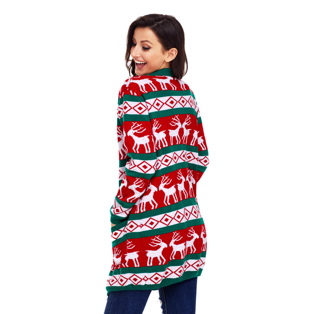 3 Long Sleeve Deer Pattern Cardigans & Sweaters For Women