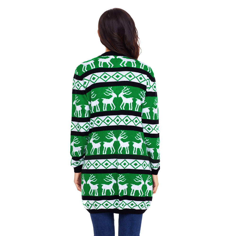 3 Long Sleeve Deer Pattern Cardigans & Sweaters For Women