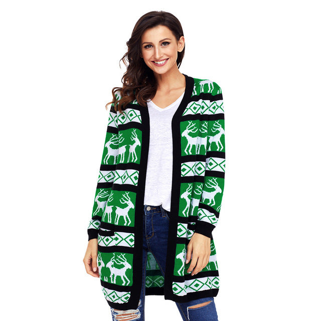 3 Long Sleeve Deer Pattern Cardigans & Sweaters For Women