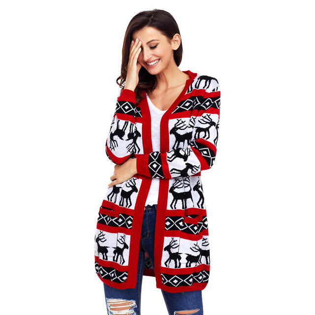 3 Long Sleeve Deer Pattern Cardigans & Sweaters For Women