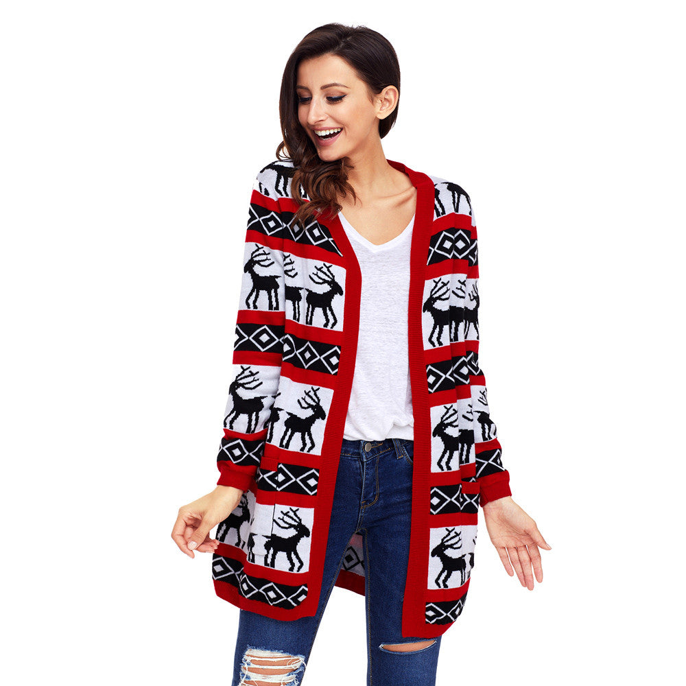 3 Long Sleeve Deer Pattern Cardigans & Sweaters For Women