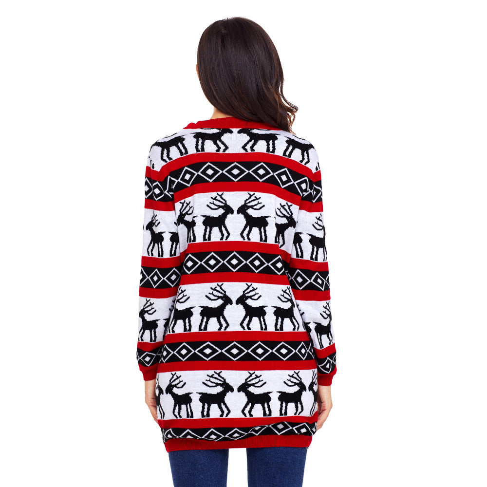 3 Long Sleeve Deer Pattern Cardigans & Sweaters For Women