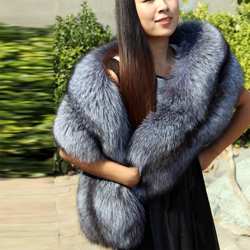 Genuine Scarf Real Natural Silver Fox Fur Super Luxury 140 cm Long Scarves