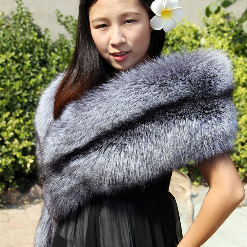 Genuine Scarf Real Natural Silver Fox Fur Super Luxury 140 cm Long Scarves