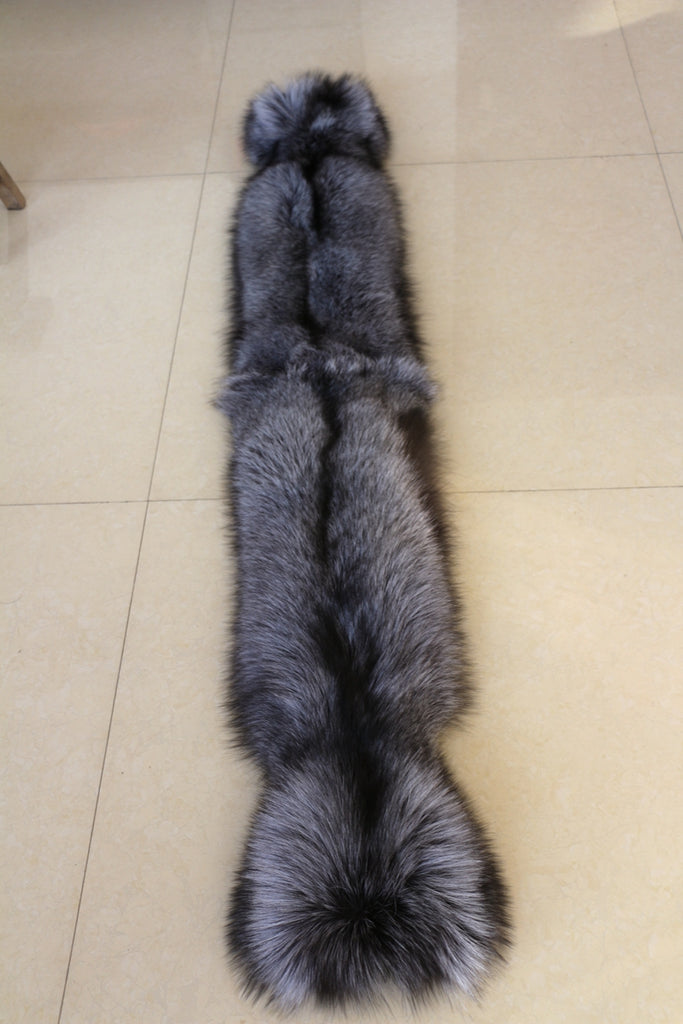 Genuine Scarf Real Natural Silver Fox Fur Super Luxury 140 cm Long Scarves