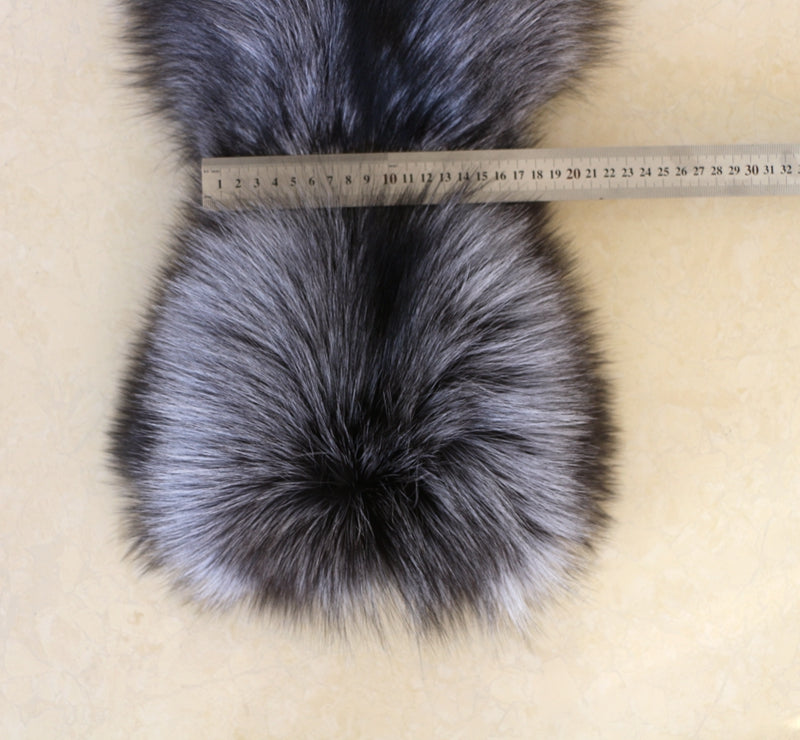Genuine Scarf Real Natural Silver Fox Fur Super Luxury 140 cm Long Scarves