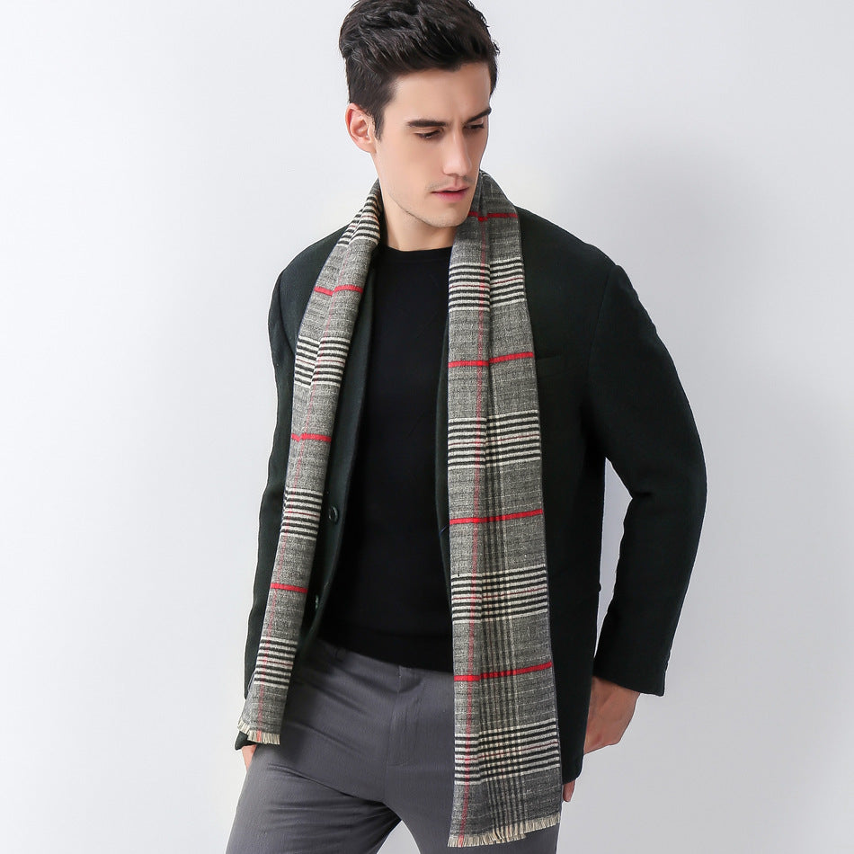 Men's Cashmere Feel Winter Plaid Scarf Soft Elegant Long Fashion Wrap Scarves MSF005