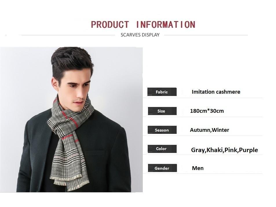 Men's Cashmere Feel Winter Plaid Scarf Soft Elegant Long Fashion Wrap Scarves MSF005