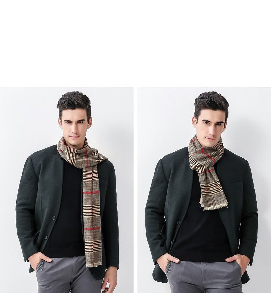 Men's Cashmere Feel Winter Plaid Scarf Soft Elegant Long Fashion Wrap Scarves MSF005