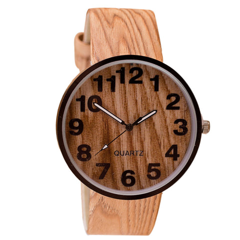 Precise Style Wood Grain Leather Quartz Watch For Women ww-d