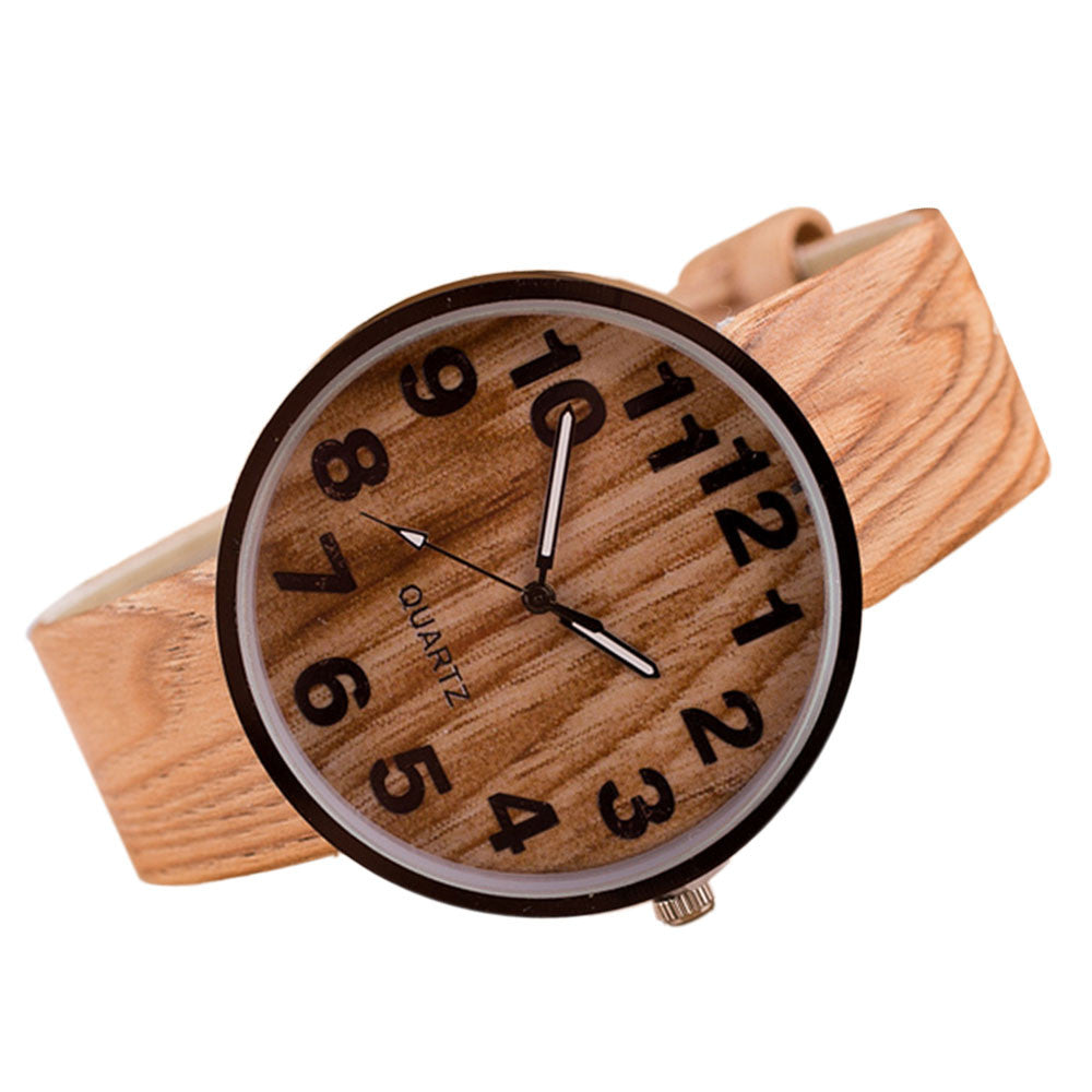 Precise Style Wood Grain Leather Quartz Watch For Women ww-d