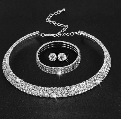 Crystal Choker Necklaces Earrings and Bracelets Jewelry Sets