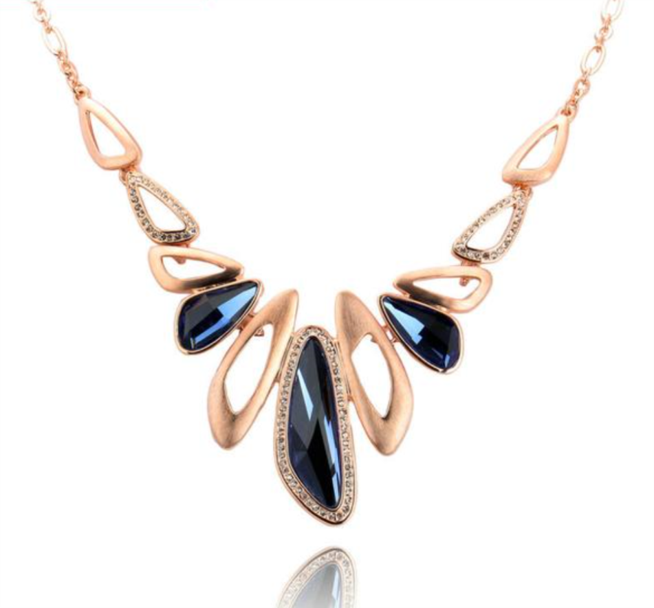 Luxury Blue Crystal Gold Plated Pendant Necklaces
