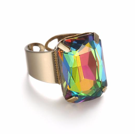 Multicolor Crystal Opal Ancient Gold Plated Adjustable Ring wr- 15 Colors